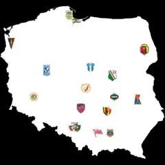 Mapa Polski z herbami klubów piłkarskich. Zobacz, kto awansował do ekstraklasy i gdzie grają te drużyny.