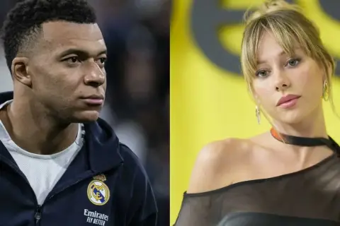 Kylian Mbappé i jego dziewczyna, Ester Expósito, na dwóch oddzielnych zdjęciach.